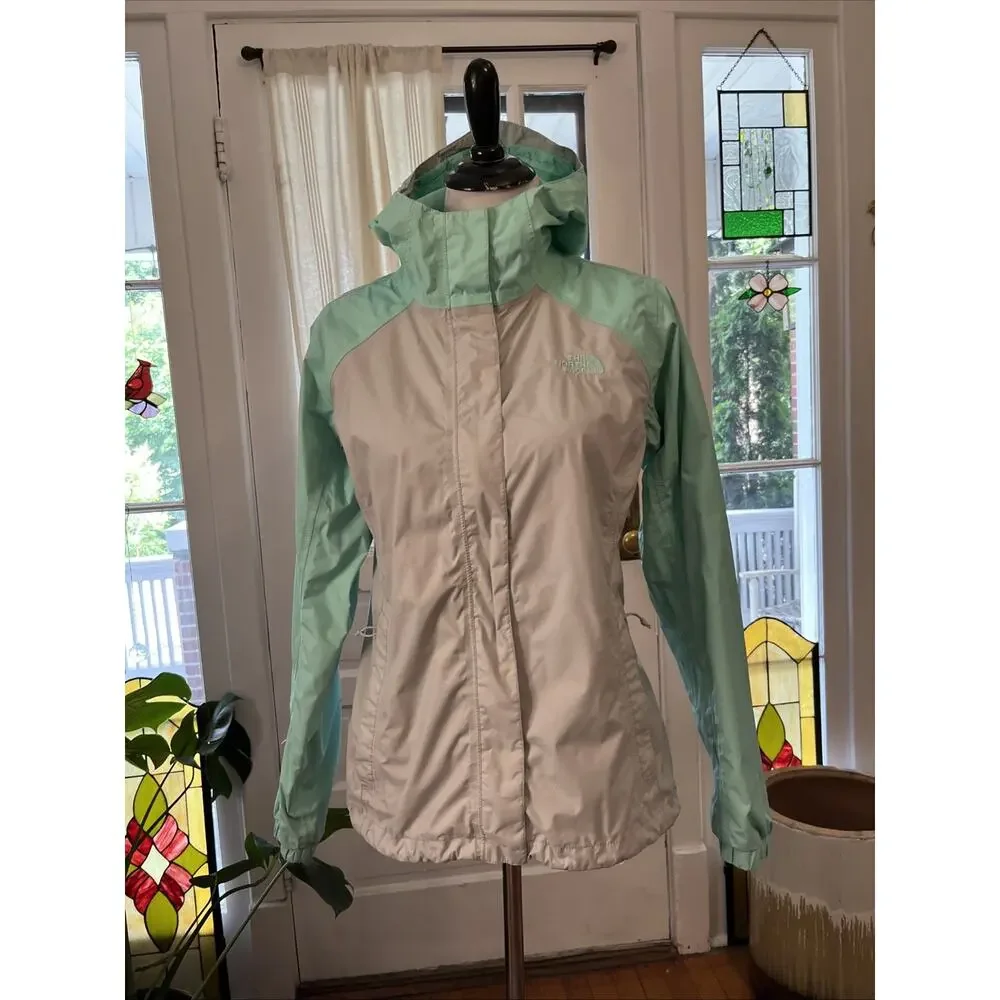 The North Face Jacket Womens S Full Zip Windbreaker Rain Coat Teal Gray Classic